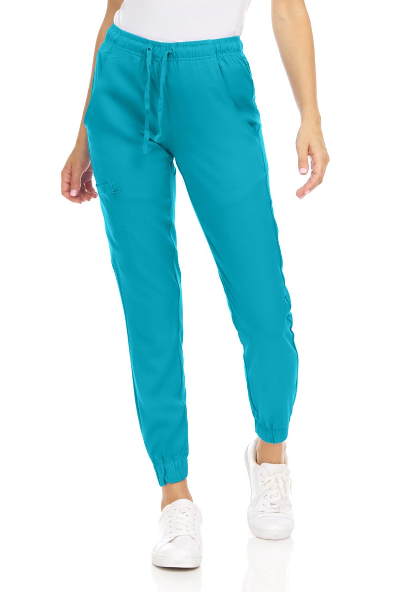 MediChic Women's Scrub Jogger Pants â€“ 4 Pockets, 4-Way Stretch, Moisture-Wicking, Anti-Wrinkle, Elastic Waistband Teal - Image 2